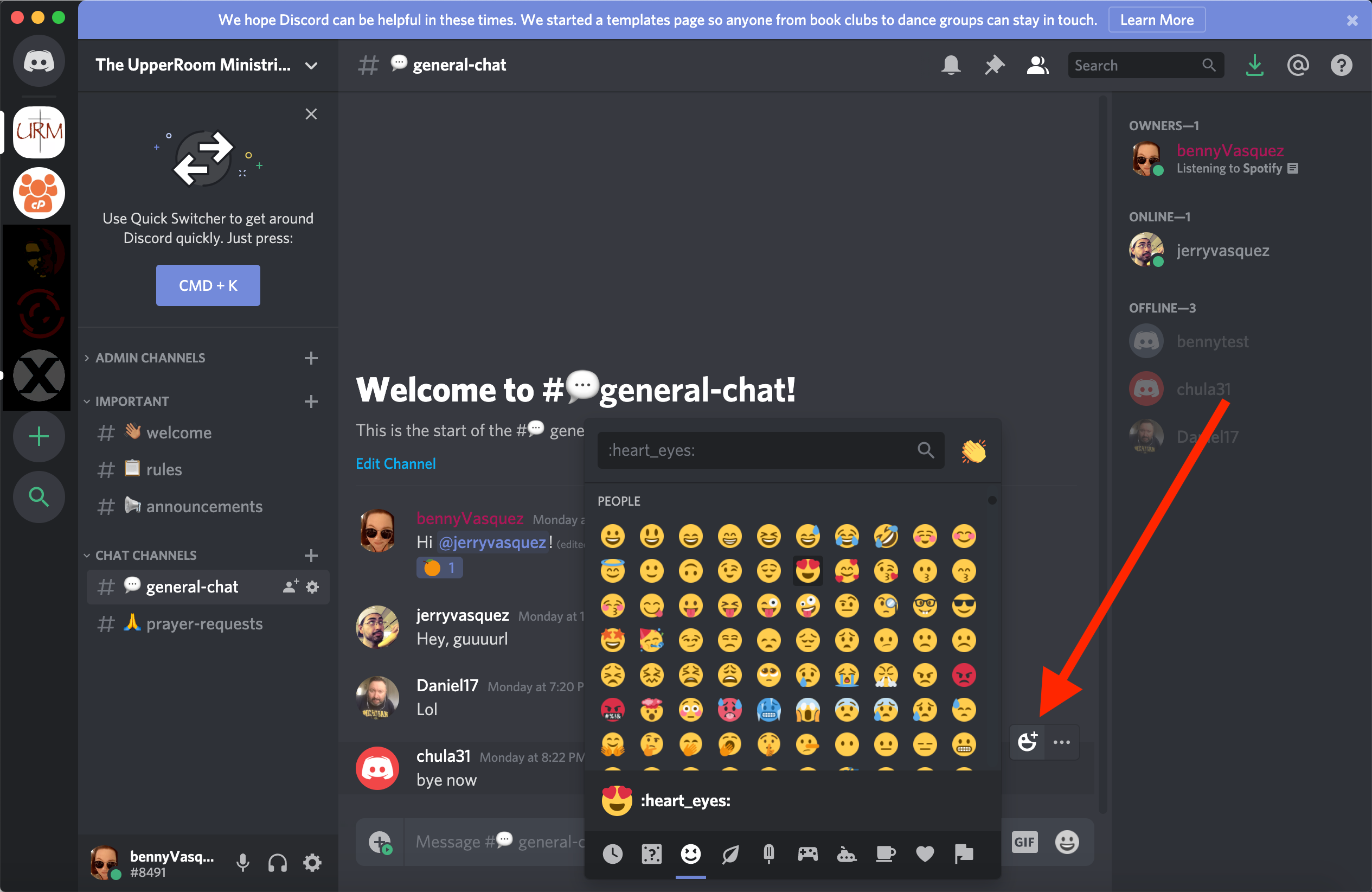 Scroll in the server list. – Discord